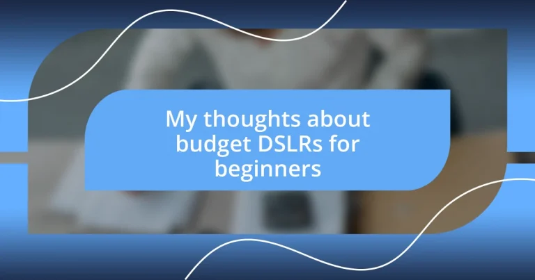 My thoughts about budget DSLRs for beginners